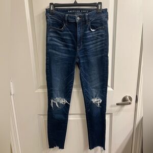 American Eagle Dark Wash Ripped Jeans Size 8